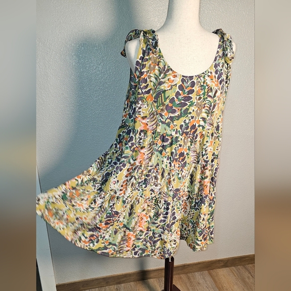 Jodifl Rayon Floral Sleeveless Tiered Print Dress Babydoll Size Large - Picture 5 of 14